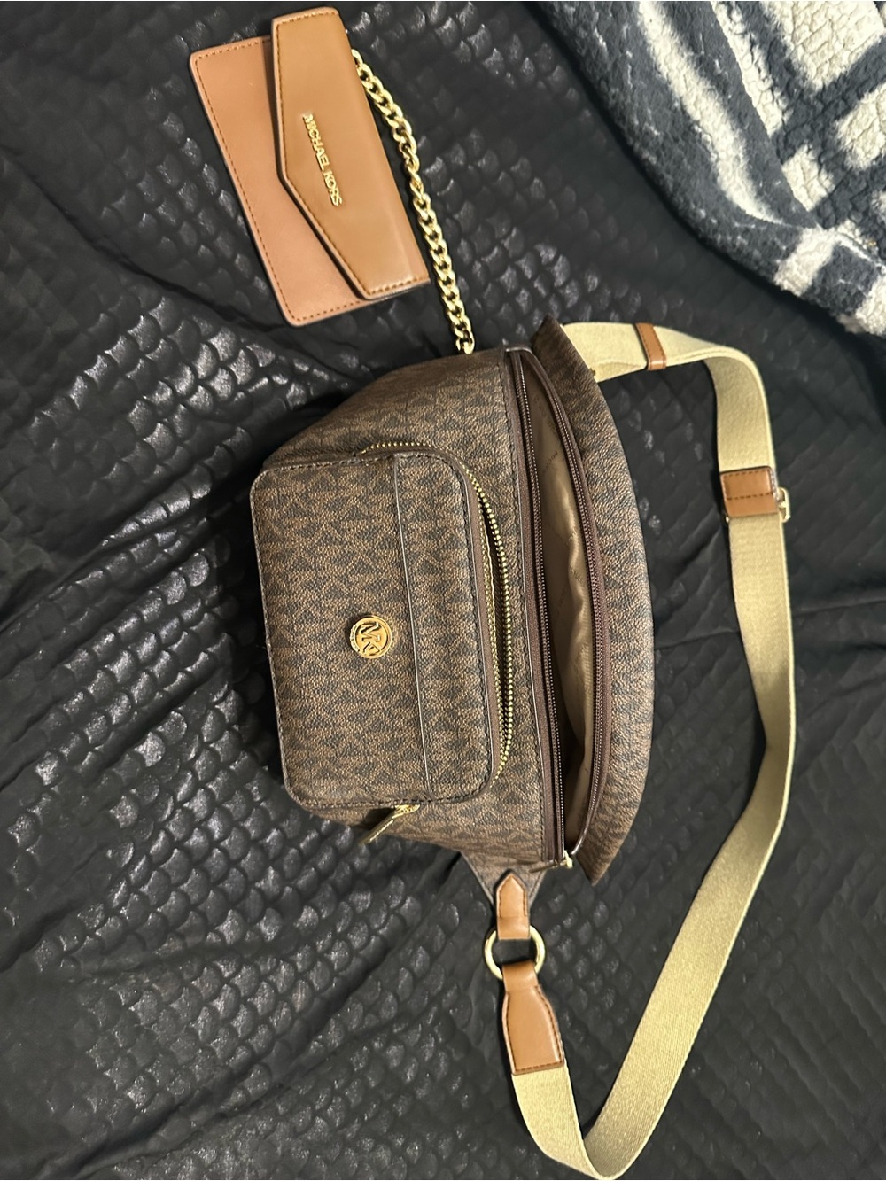 Michael Kors Brown Monogram Crossbody Belt Bag with Gold Hardware - Picture 8 of 12